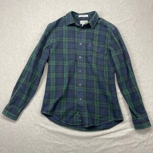 L.L.Bean Mens Slightly Fitted Flannel Shirt Blue‎ Green Plaid Button Down